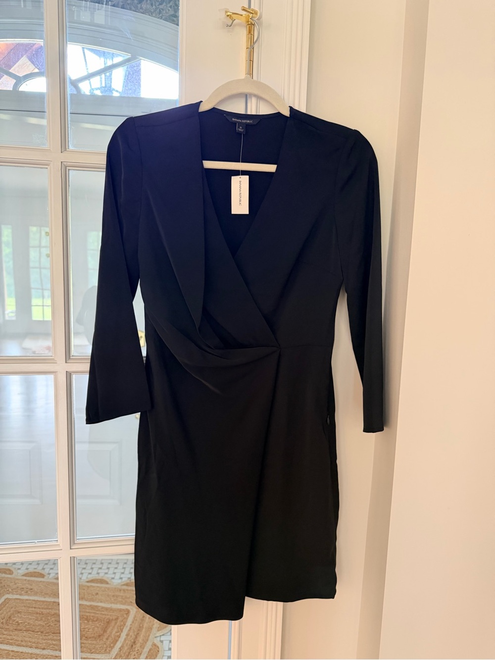 Banana Republic Black Wrap-Front Long Sleeve Dress